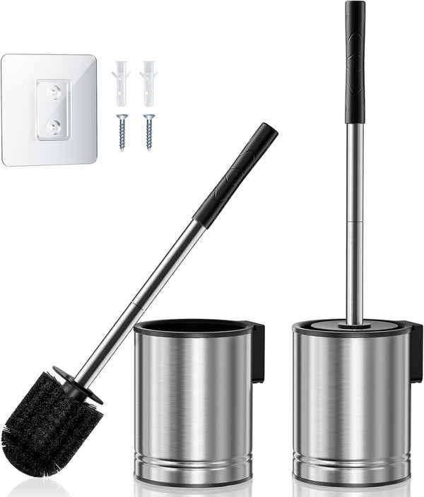 HAMITOR Toilet Brush and Holder Set: 2 Pack Stainless Steel Rustproof Kits