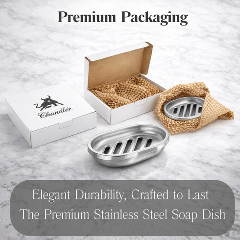 Chandler Stainless Steel Soap Dish for Shower & Bathroom Sink Heavy Duty Metal Soap Holder, Hanging Soap Holder