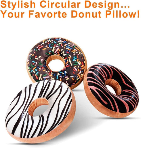 HYSEAS Round Throw Pillow, 14 Inch Chocolate Pink Donut, 3D Digital Print Decorative Soft Plush Pillow