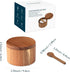 KITCHENDAO Acacia Wood Salt Cellar Bowl Box with Built-in Spoon, Elegant Kitchen Salt Container with Swivel Magnetic