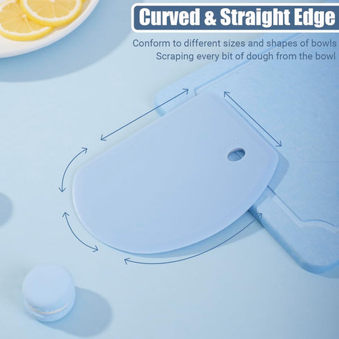 Silicone Dough Scraper with Stainless Steel Sheet, Flexible Bowl Scraper for Baking, 5.98" × 4.3", Blue