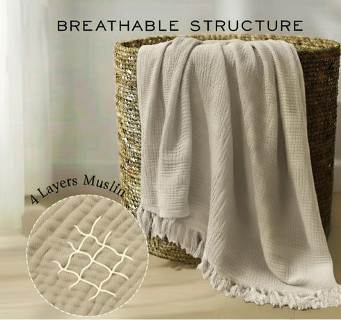 KyraHome 100% 90"x90", Summer Organic Cotton Throw Blankets, Queen Pre-Washed Plant Dyed, Breathable Lightweight Soft