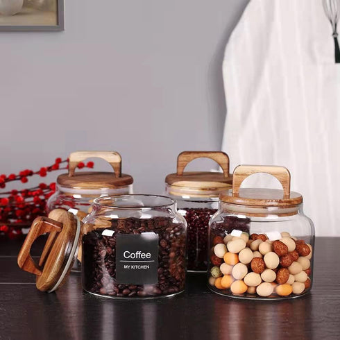 SAIOOL Set of 4 Glass Jars with Airtight Lid, Borosilicate Kitchen Canisters for Candy, Cookie, Rice, Sugar
