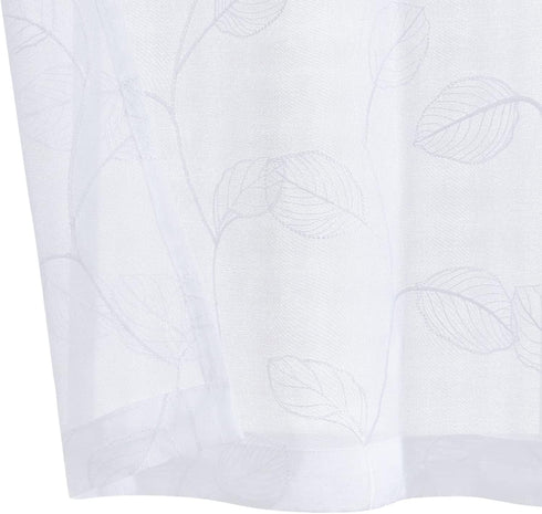 Topick White Sheer Leaf Curtain Valance, 18 Inch Rod Pocket Small Curtain for Windows, Semi Sheer