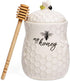 Young's Inc. Ceramic Honey Jar with Lid and Wooden Honey Dipper -