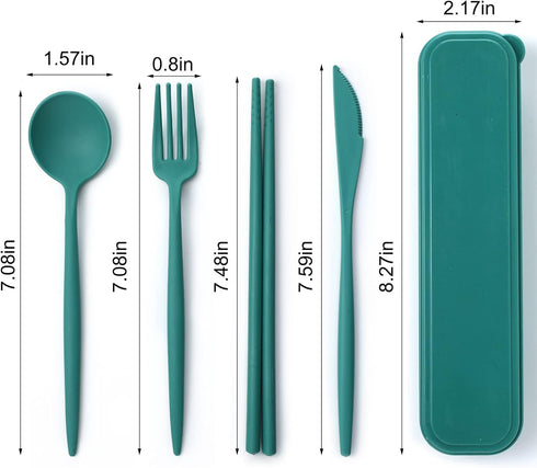 Tessco 12 Sets Reusable Travel Utensils with Case Wheat Straw Portable Cutlery Utensils Set Picnic Flatware Sets Chopsticks Knives Fork and Spoon for Outdoor Kids Lunch Camping, 4 Colors by Tessco