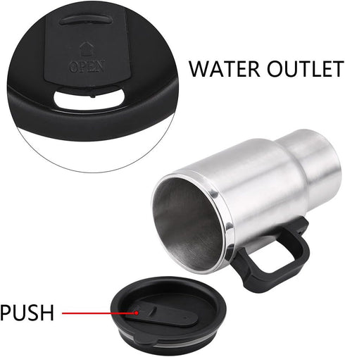 12V Electric Cup for Car, Stainless Steel Travel Heating Cup for Coffee Tea (12V 450ml)