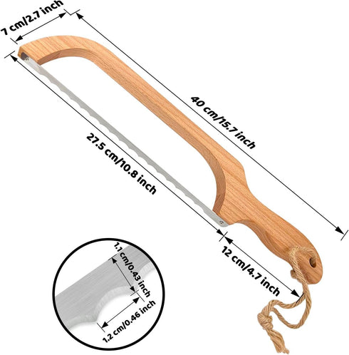 Bread Slicer for Homemade Bread,16" Wooden Sourdough Bread knife with Bow Design,Premium Stainless Steel Serrated Saw Bread cutter for Bagels, Baguettes and More by ROYOROYI