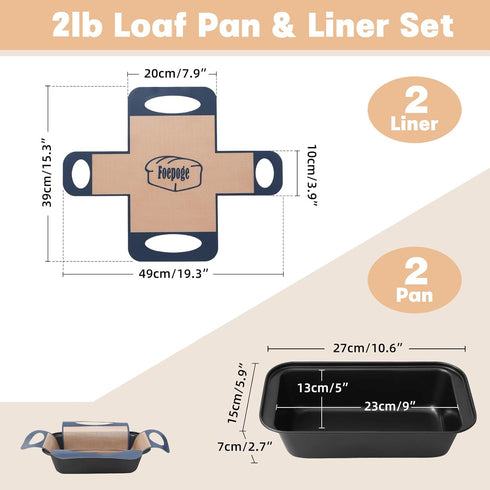 Set: 2-Pack 9 5 Inch Loaf Pan with Liners Nonstick x Bread Pan and Loaf Liners for Homemade Oven Baking - Rectangular