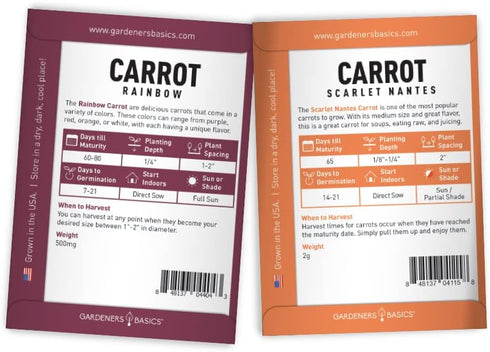 5 Pack 58, Summer, Gardeners Basics, Carrot Seeds for Planting Home Garden - Variety Rainbow, Imperator Scarlet Nantes