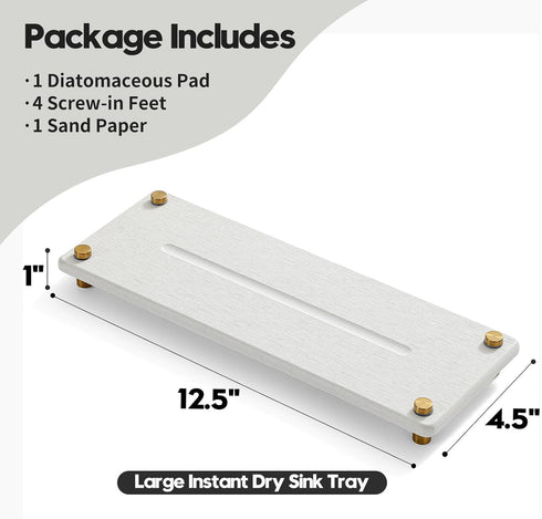 Razborci Counter 12.5" 4.5" Water Absorbing Stone Sink Caddy Kitchen Sink Organizer Tray, Diatomite Bathroom Tray, Gold