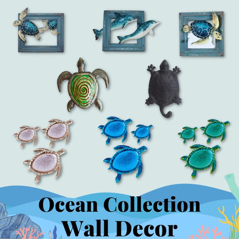 Comfy Hour Ocean Voyage Collection Sea Turtle Coastal Beach Coral Theme Decorative Wall Hanger Set of 2