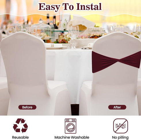 50 Kinlop Pcs Spandex Chair Sashes Bows Chair Bands Slider Sashes for Covers Elastic Bands Ties Without Buckle