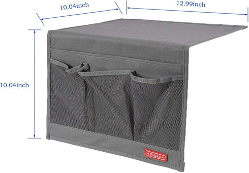 Bedside Caddy Organizer, Grey Under Mattress Caddy Holds Magazines, Books (4 Pockets)