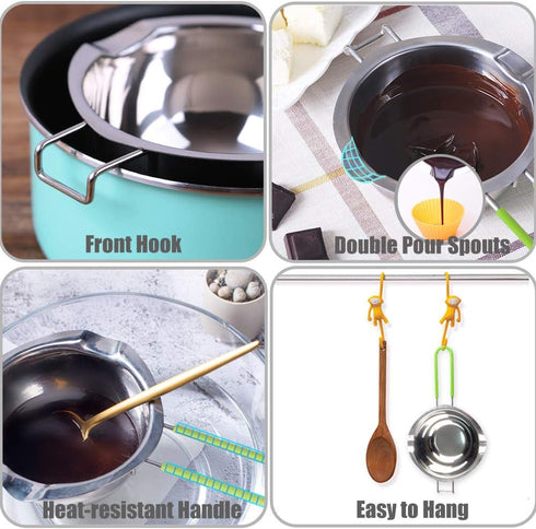 Stainless Steel Double Boiler with Silicone Spatula, Chocolate Melting Pot with Heat Resistant Handle