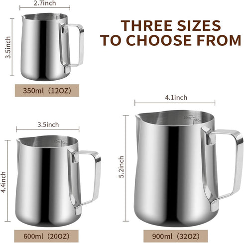 Stainless Steel Espresso Milk Frothing Pitcher, 20OZ/600ML Coffee Frother Cup with Decorating Art Pen for Espresso