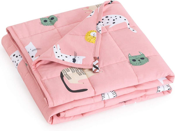 Mr. Sandman Weighted Blanket, 3 Pounds Washable, Best for 20-40lb, Breathable Cotton Heavy Blanket, Cute Cat