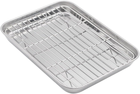 Baking Sheet with Rack Set, Stainless Steel Cookie Sheet and Cooling Rack, 9.5" X 7" X 1"