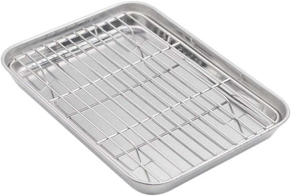 Baking Sheet with Rack Set, Stainless Steel Cookie Sheet and Cooling Rack, 9.5" X 7" X 1"