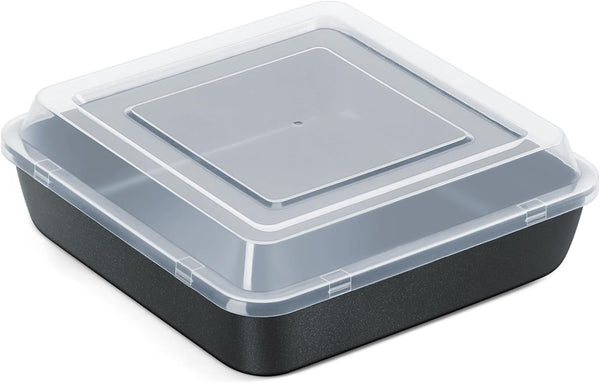 E-far 8x8 Inch Square Baking Pan with Lid Set, Nonstick Metal Bakeware for Oven Cooking, 2 Pieces