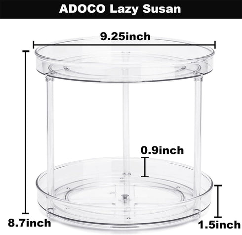 2 9.25Inch 360 Tier Lazy Susan Bathroom Organizer, Clear Rotating Makeup Organizer for Vanity, Skincare Organizers