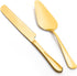 2-Piece Premium Cake Cutting Set, Exquisite Knife and Server with Serrated Design for Pastry and Desserts (Gold)