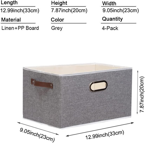 Yawinhe 4-Pack Fabric Storage Baskets, Foldable Closet Organizer for Shelves, Large Canvas Storage Bins (Grey)