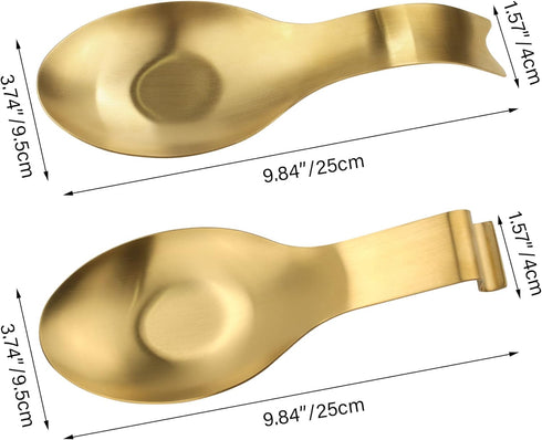 Stainless Steel Spoon Rest, Spatula Ladle Holder, Stainless Steel Utensil Spoon Rest Holder, Brushed Finish, Dishwasher Safe 9.8 x 3.7 Inch (Gold + Gold Fish Tail)