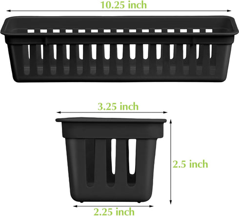 Domensi 12 Pack Slim Plastic Storage Baskets Tray for Organizing 10.25 x 3.25 x 2.5 Inch Small Classroom Storage Bins Stackable Drawer Pencil Trays Holder for Desk Garage School Containers(Black) by Domensi