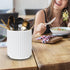 Small Ceramic Utensil Holder for Kitchen Counter (H5.51” x W4.92”), Includes Silicone Drying Mat (Black)