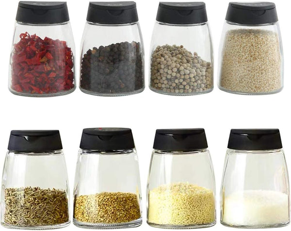 Celiseaya Glass Spice Jars, Double Lids Seasoning Shakers Glass Bottles Spice Shakers Sifter
