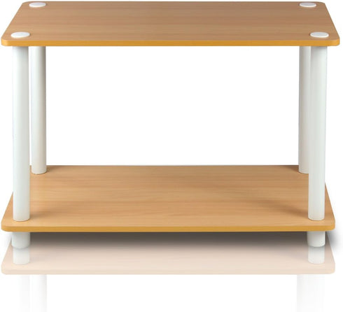 2-Tier Furinno Turn-N No Tools Tube Shelf/End Table, Single, Beech/White