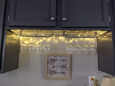14-Inch Black Wine Glass Rack, Under Cabinet Stemware Holder, Set of 2 Hanging Stemware Racks