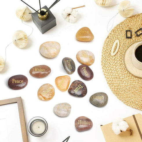 BigOtters Rocks with Inspirational Words, 25 Different Encouragement Gratitude Rocks for Meditation Birthday Graduation