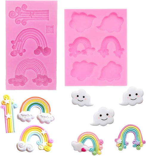 Fewo Rainbow and Cloud Fondant Molds, Silicone Gum Paste Polymer Clay Resin Sugar Craft Mould (Set of 2)