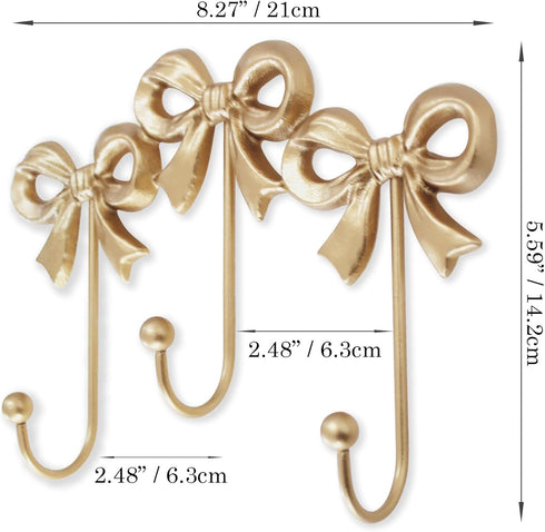 Hooks:8.27x5.59 inches) Small Bow Wall Hook,Gold Wall Mounted Functional Hooks,Antique Gold Cast Iron Hook