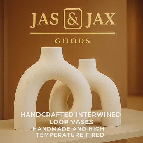 Jas & Jax Goods Set Cream White Decorative Vase - Modern Hug Donut Ceramic Vases by , Minimalist Boho Style Centerpiece