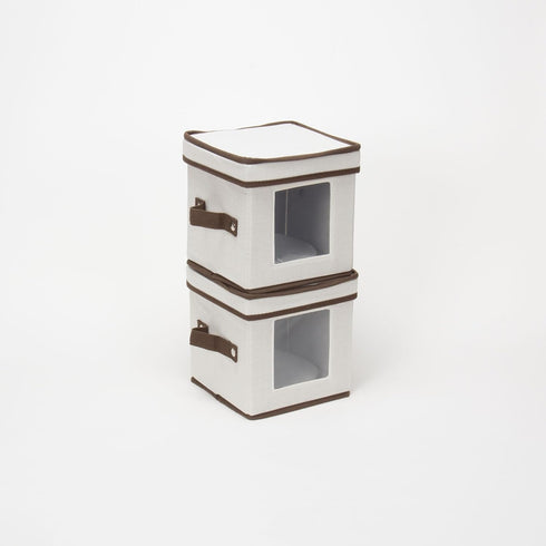 Household Essentials Saucer Storage Box, Holds 12 Saucers, Felt Protectors, Windowed Panel, Foldable, Stackable, 2