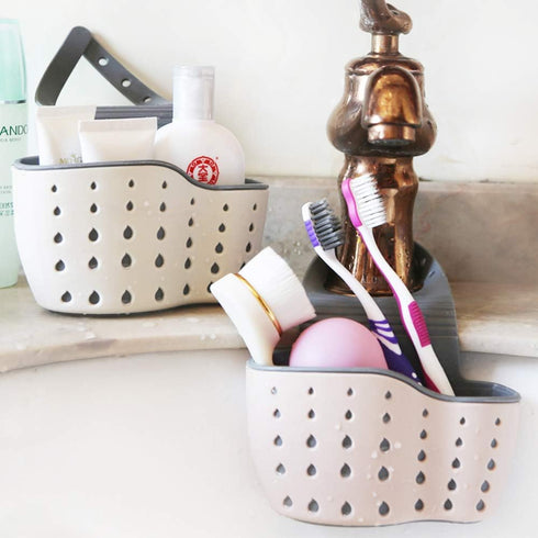 EC ELEGANTCHARM Kitchen Sink Caddy Sponge Holder Silicone Plastic Soap Holder Hanging Ajustable Strap Faucet Caddy