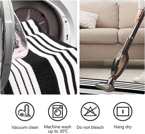 Black and White Striped Rug 27.5 x 43 Inches, Hand-Woven Indoor/Outdoor Area Rug, Farmhouse Front Door Floor Mat