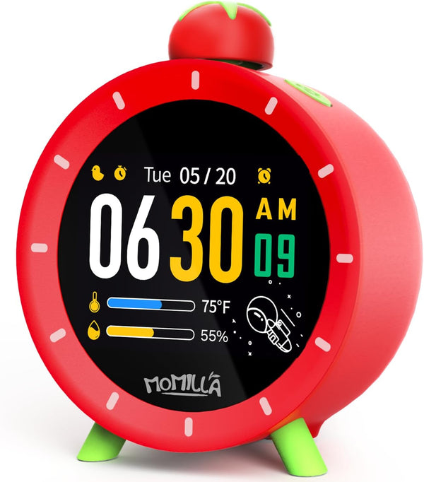 MOMILLA Kids Alarm Clock for Bedrooms, Colorful Display 7-Day Programmable 4 Alarms,