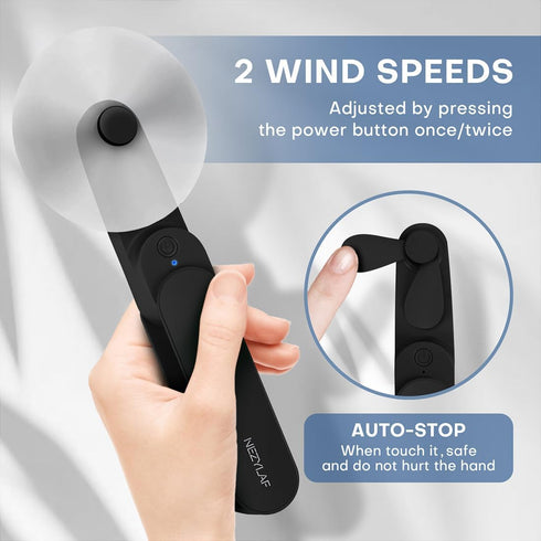 Nezylaf Handheld Mini Fan, 2 Speeds Rechargeable Travel Fan, Portable USB Small Pocket Fan for Women, Outdoor Essentials