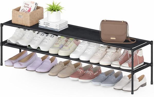 HITHIM 2 Tier Long Shoe Rack for Closet, Screw Fastened Plastic Connector