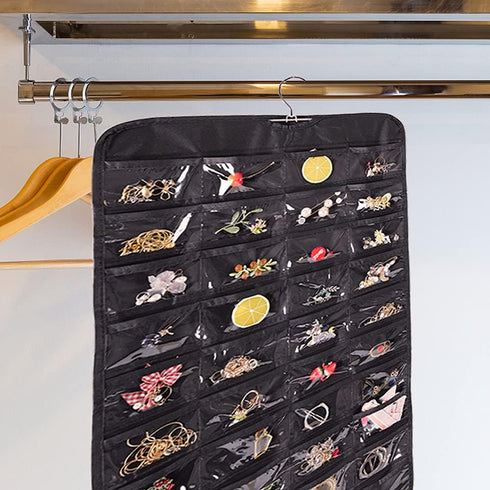 Cemueo Hanging Jewelry Organizer, Double Sided 80 Pocket Jewelry Storage Bag, 2 Layer Fabric Holder for Necklace,