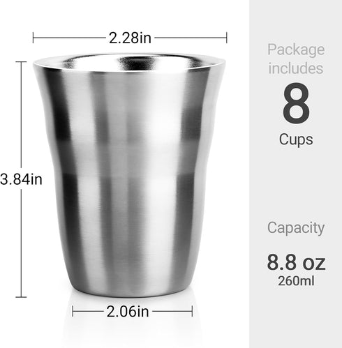 Beasea 8 Pack Stainless Steel Cups, 8.8 oz Small Stackable Insulated Mini Tumblers for Drinking, Perfect for Camping