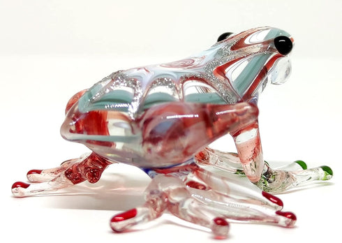 Frog Miniature Figurines, Hand Blown Color Glass Art Collectible Decor, 3" (Red Green)