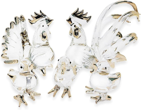 WitnyStore Tiny 2" Clear Gold Chicken Family Figurine 5 Pieces Set -