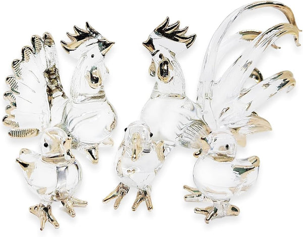 WitnyStore Tiny 2" Clear Gold Chicken Family Figurine 5 Pieces Set -