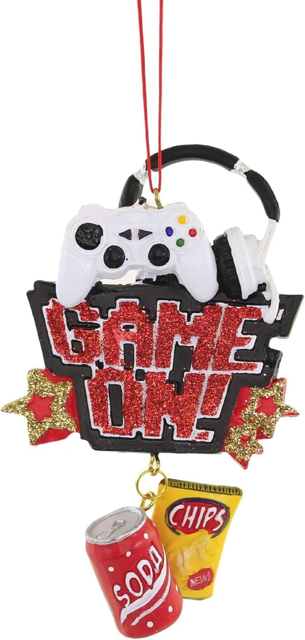"Game On!" with Soda and Chips Dangle Ornament, Resin