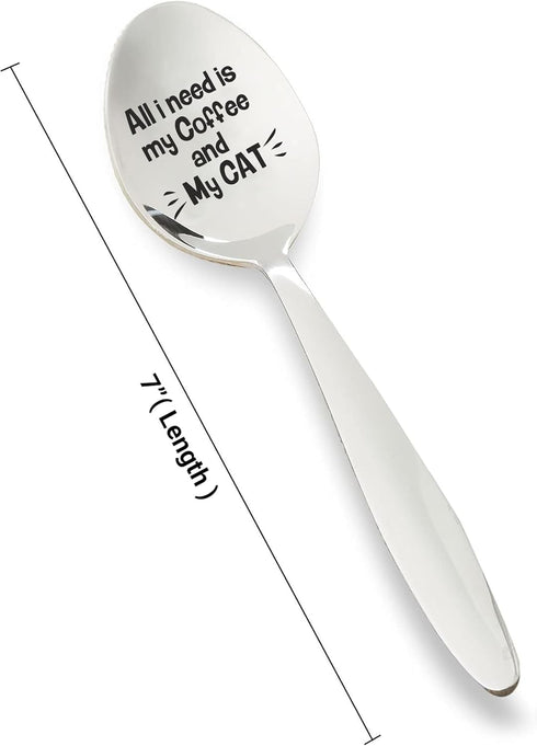 Funny Cat Lover/Coffee Lovers Gift | All I Need is My Coffee & My Cat Engraved Spoon | Cute Coffee Tea Spoon Gift for Men/Women/Friends/Him/Her | Birthday/Christmas Gift | Teaspoon